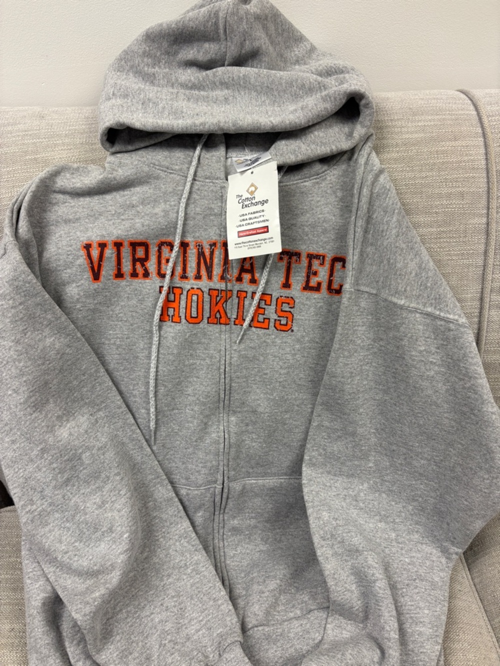 Virginia Tech Hokies Gray Zip-Up Hoodie with Orange Lettering